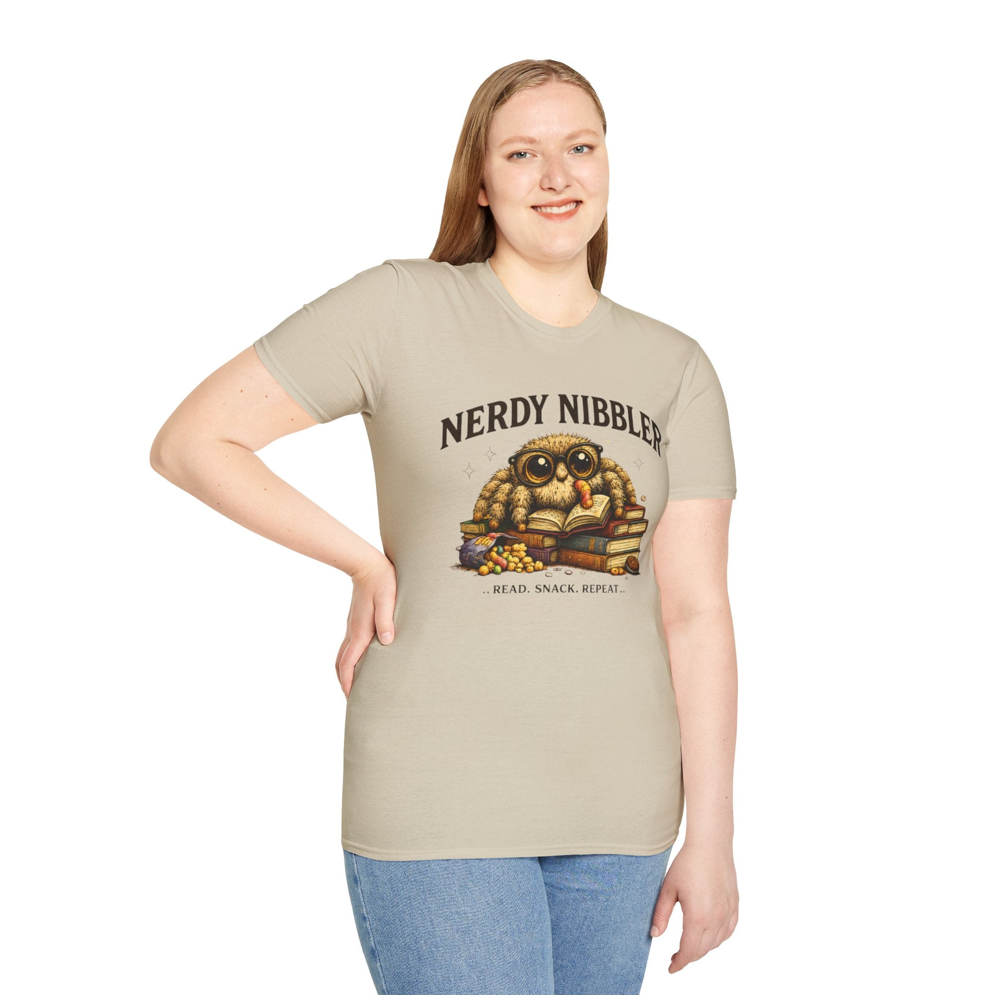Nerdy Nibbler – Read. Snack. Repeat. Jumping Spider Graphic T-Shirt
