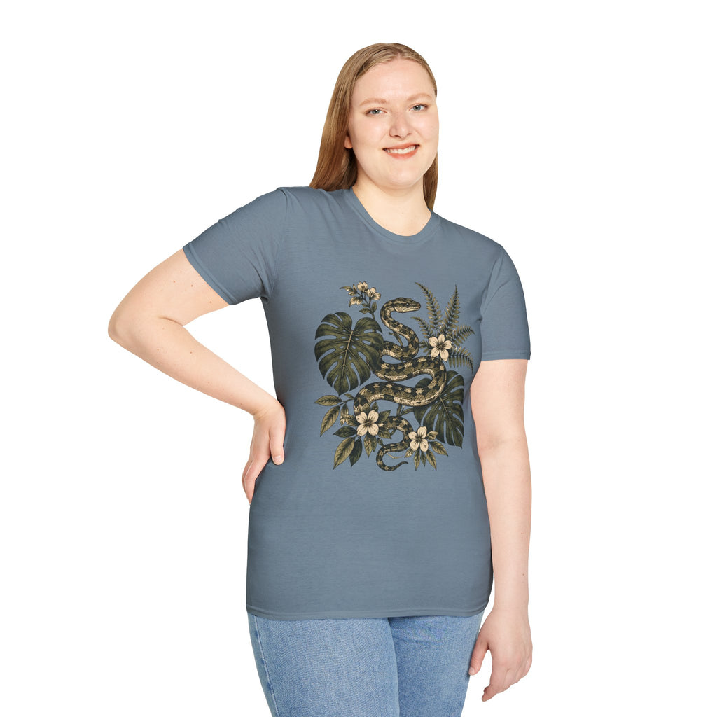 Botanical Snake Graphic T-Shirt | Vintage Floral Reptile Tee