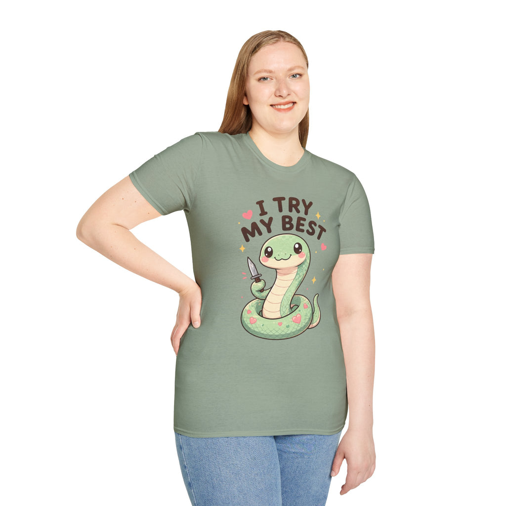 T-Shirt — Cute 'I Try My Best' Snake Graphic Tee