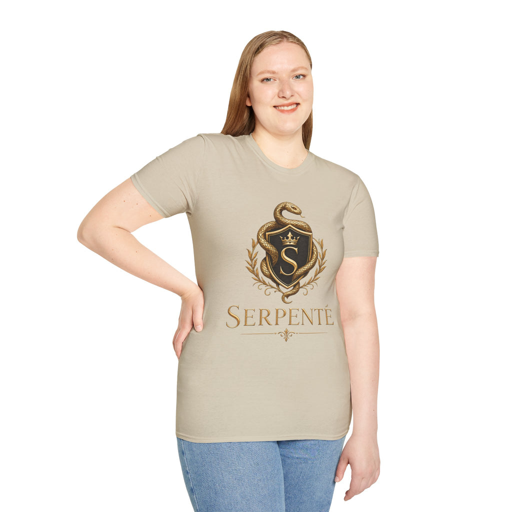 Serpente Crest T-Shirt — Gold Snake Shield Graphic