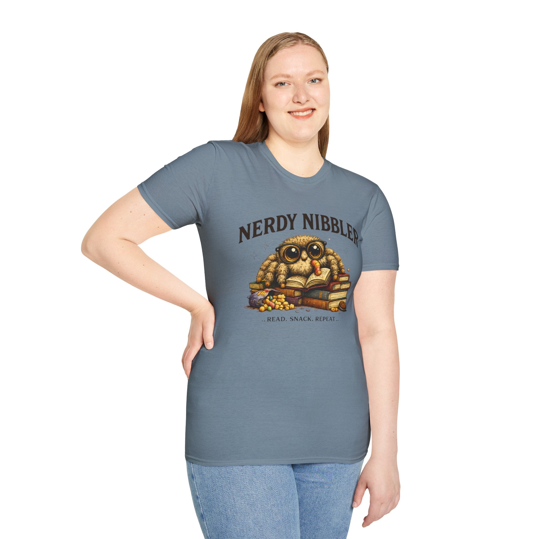 Nerdy Nibbler – Read. Snack. Repeat. Jumping Spider Graphic T-Shirt