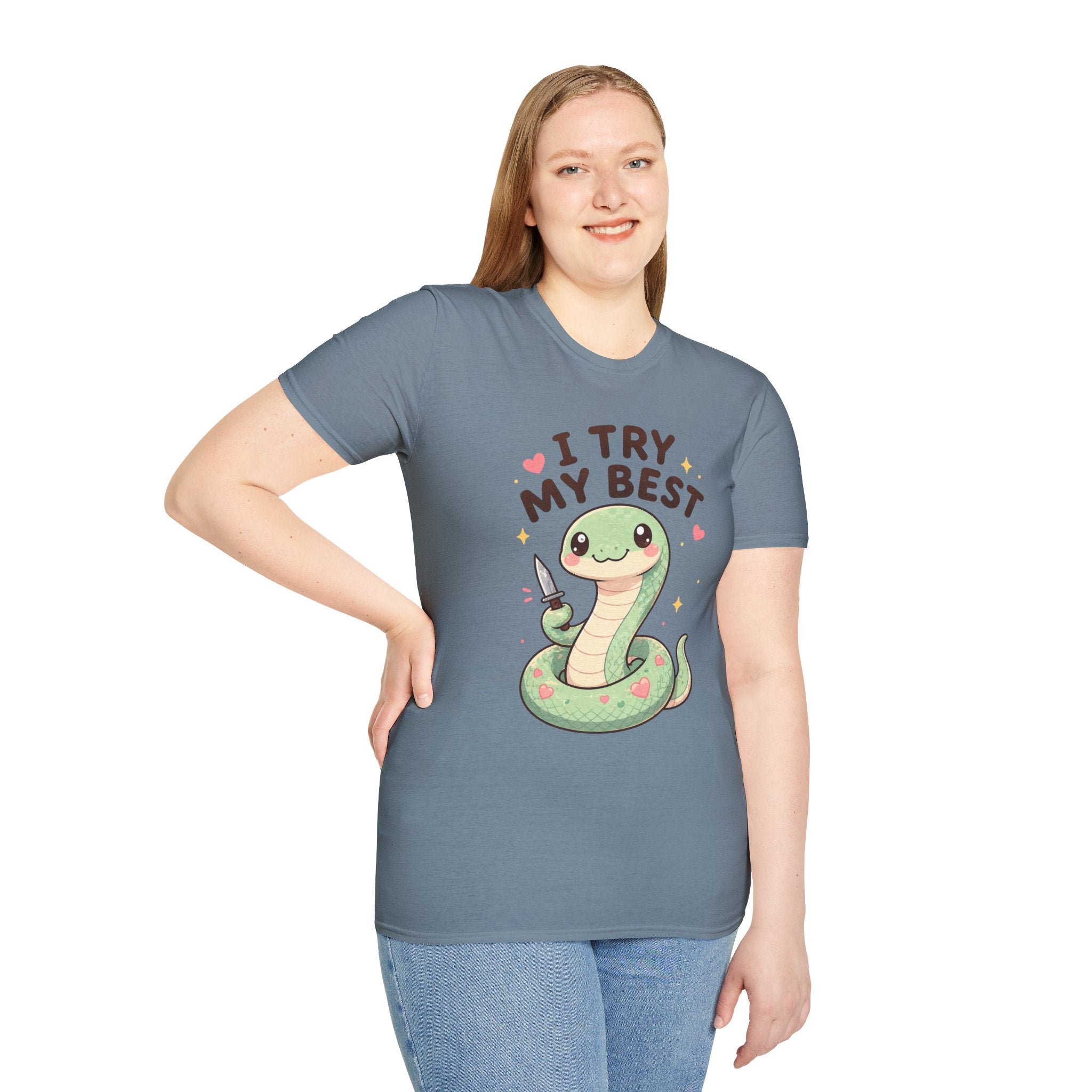 T-Shirt — Cute 'I Try My Best' Snake Graphic Tee