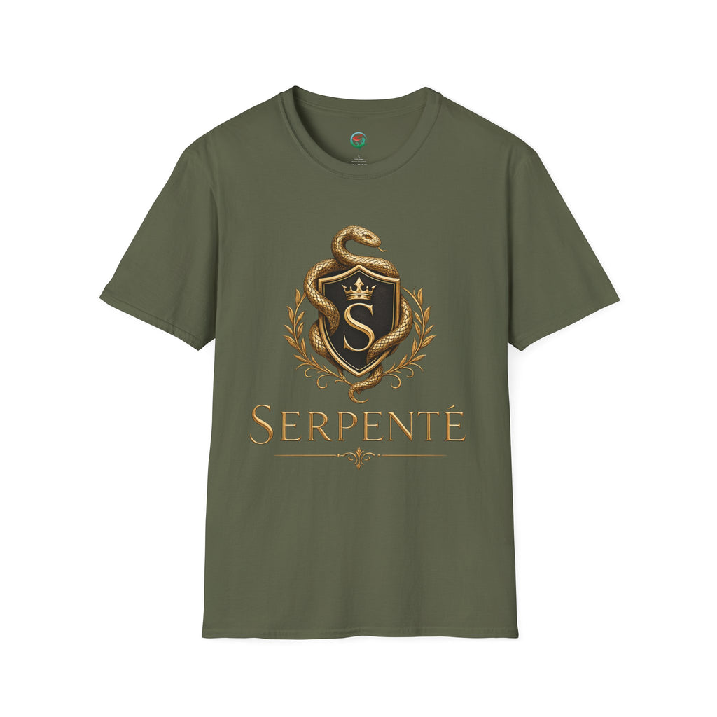 Serpente Crest T-Shirt — Gold Snake Shield Graphic
