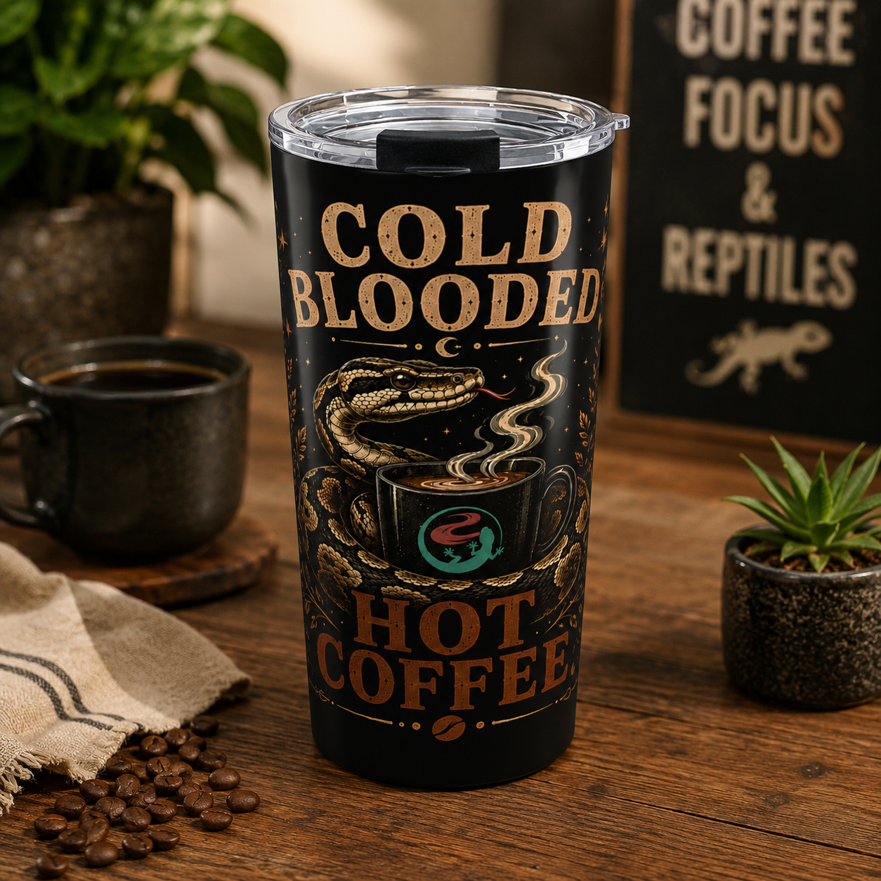 20oz Tumbler — "Cold Blooded, Hot Coffee" Snake Coffee Travel Mug