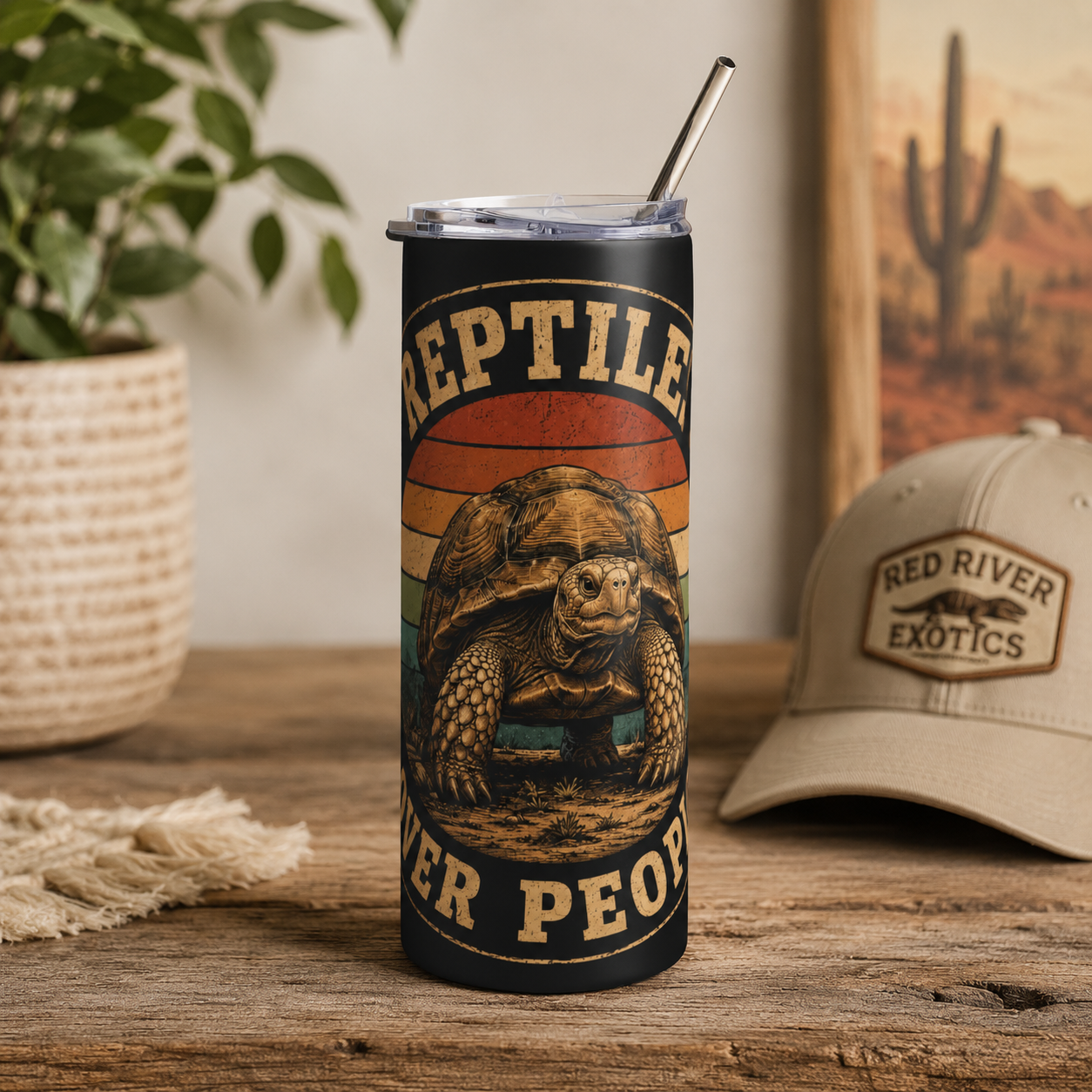Reptile Over People 20oz Stainless Steel Tumbler — Retro Turtle Travel Mug