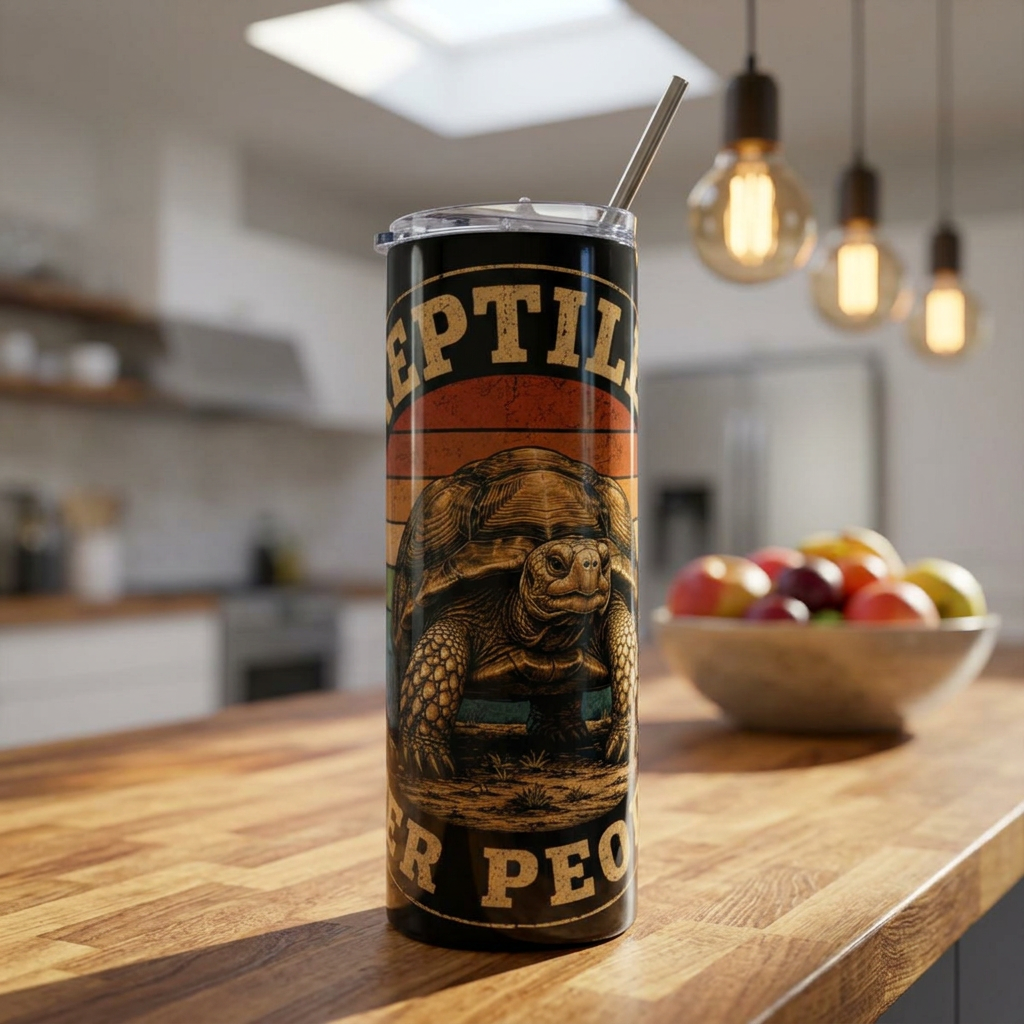Reptile Over People 20oz Stainless Steel Tumbler — Retro Turtle Travel Mug