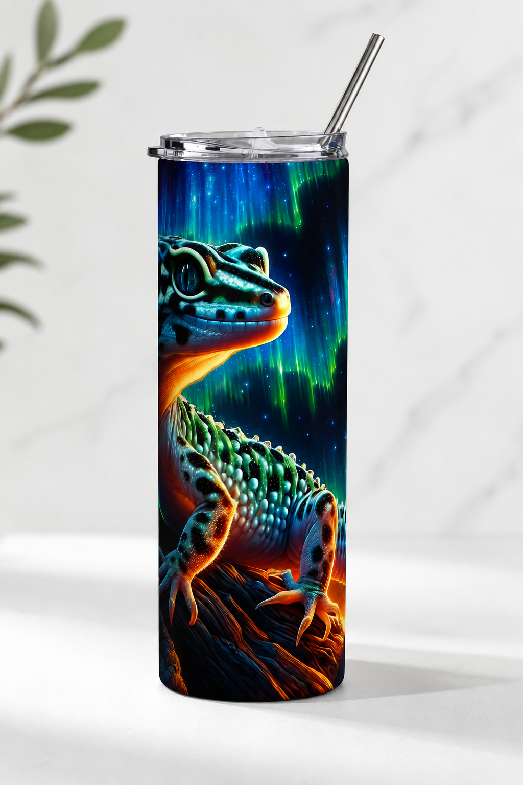 20oz Gecko Tumbler — Neon Lizard Stainless Steel Travel Cup