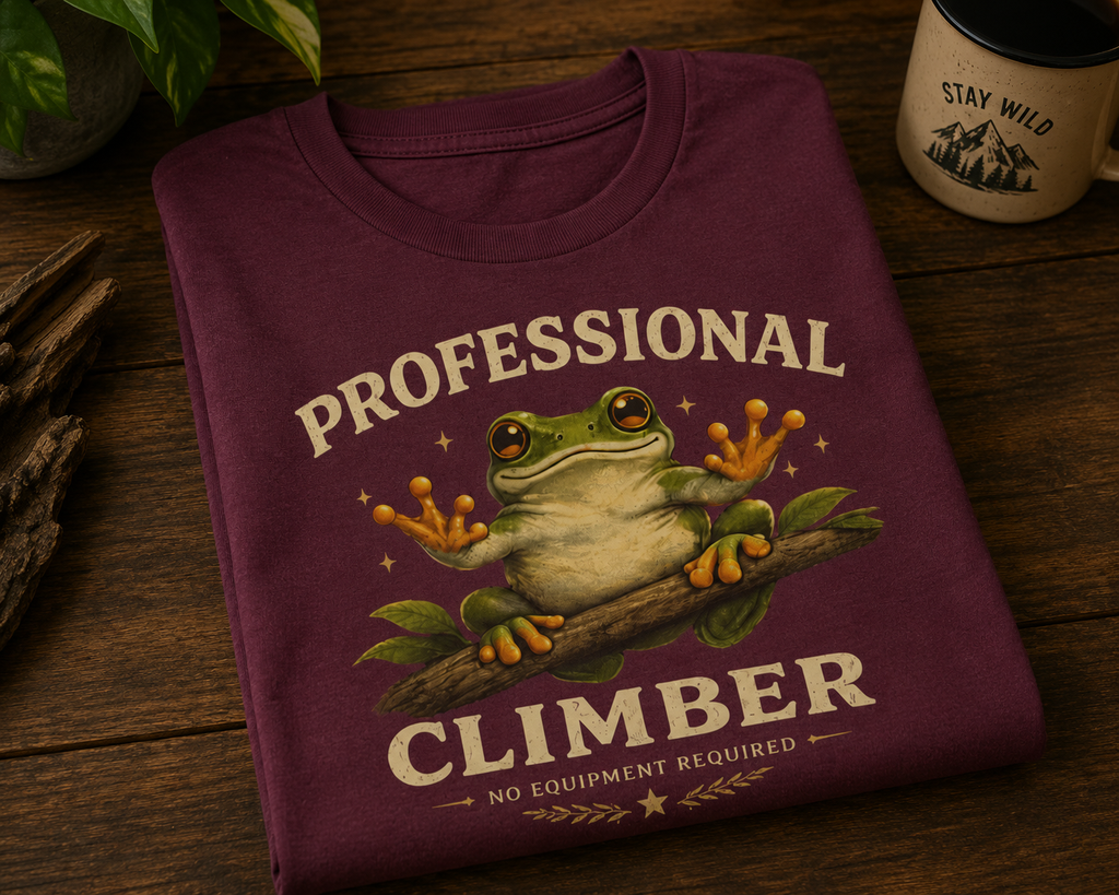Professional Climber – No Equipment Required Tree Frog Graphic T-Shirt
