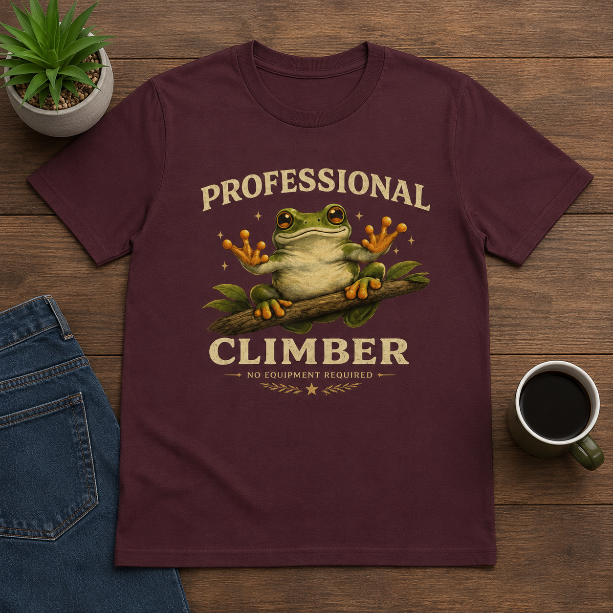 Professional Climber – No Equipment Required Tree Frog Graphic T-Shirt