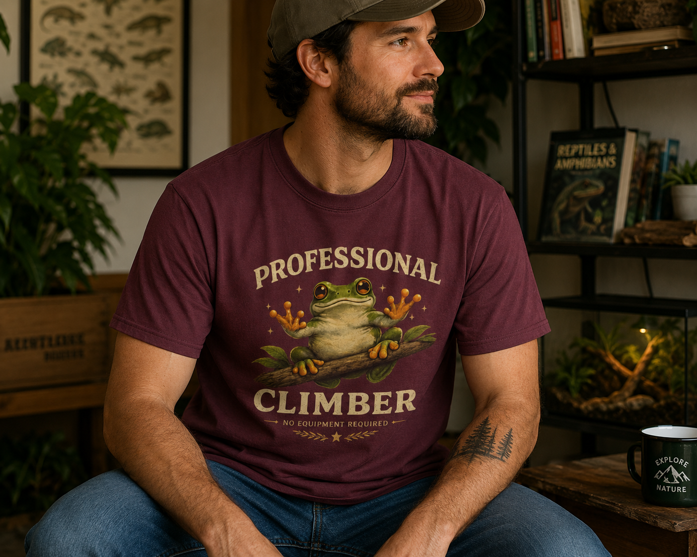Professional Climber – No Equipment Required Tree Frog Graphic T-Shirt