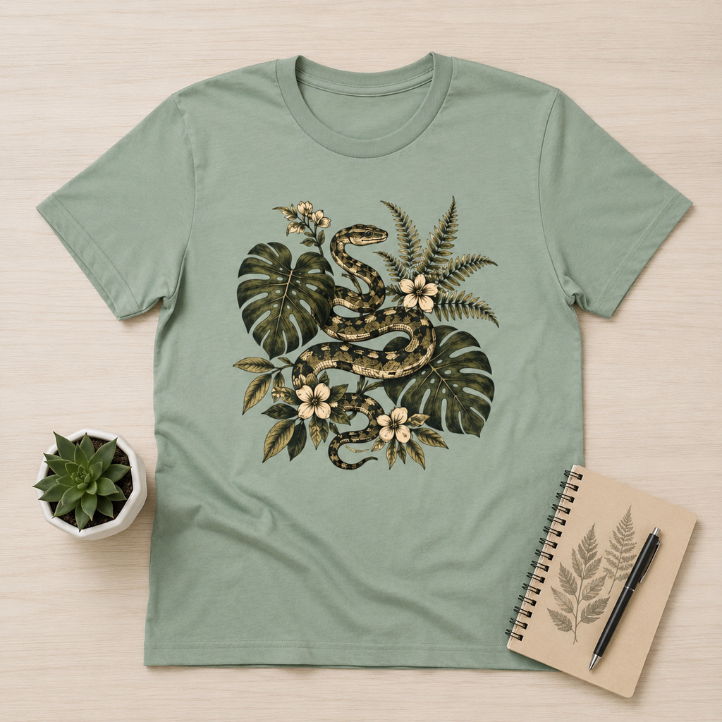 Botanical Snake Graphic T-Shirt | Vintage Floral Reptile Tee