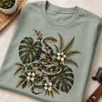 Botanical Snake Graphic T-Shirt | Vintage Floral Reptile Tee