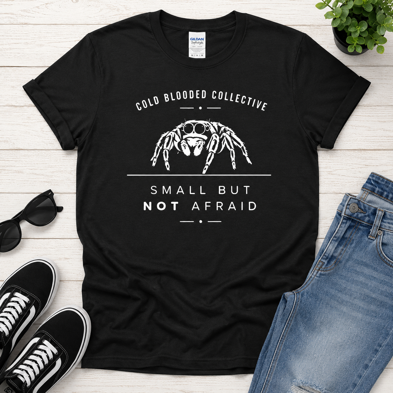 Jumping Spider T‑Shirt — "Cold Blooded Collective: Small But Not Afraid"