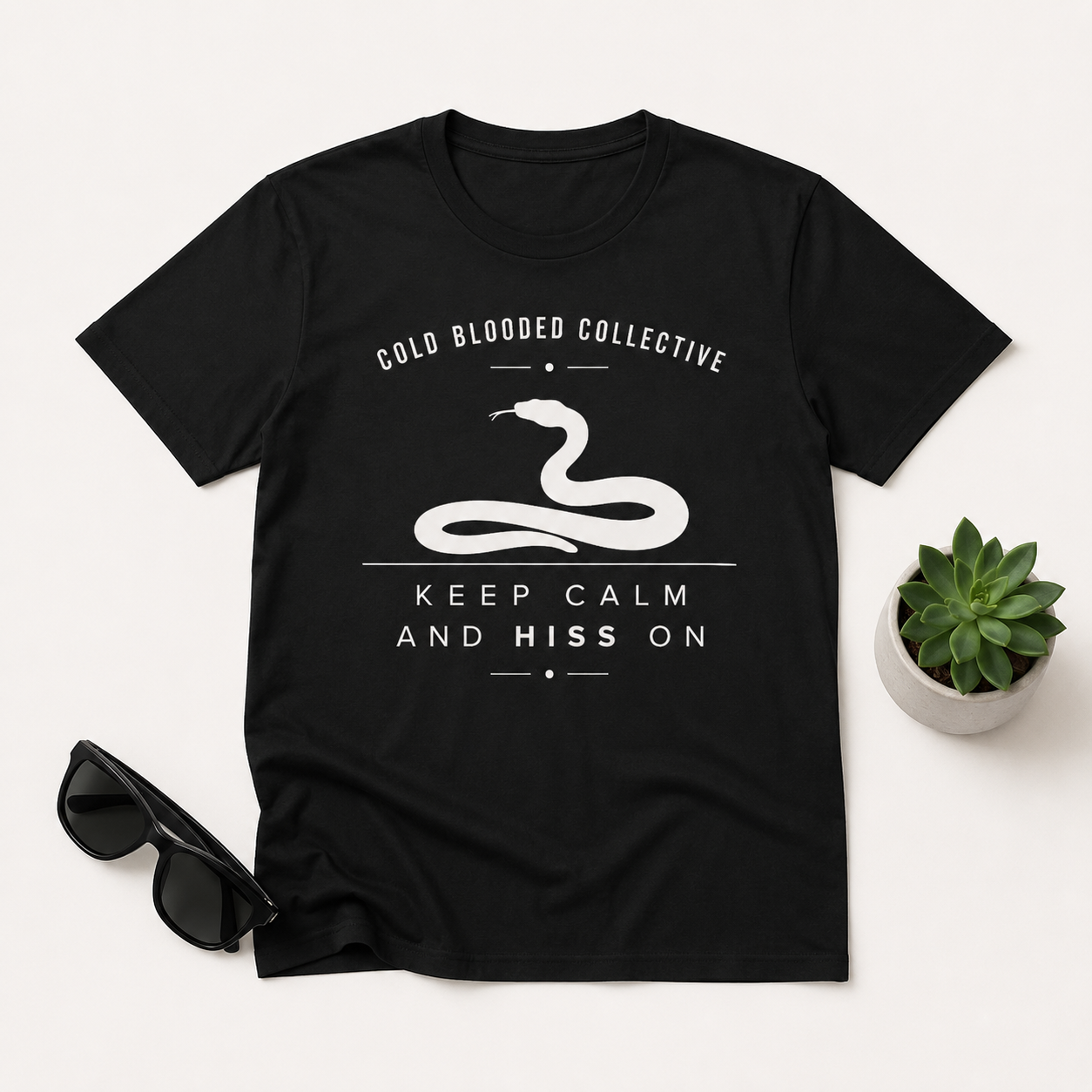 Cold Blooded Collective Snake T-Shirt — "Keep Calm and Hiss On" Graphic Tee