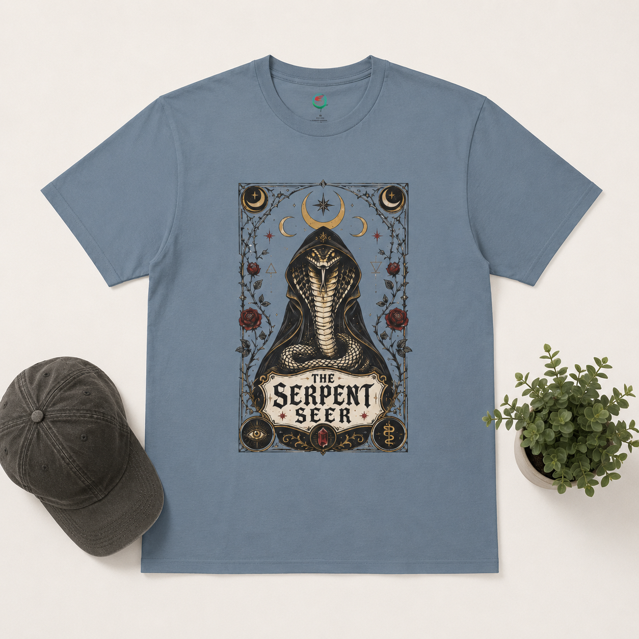 Serpent Seer T-Shirt — Mystical Cobra & Moon Phase Graphic Tee