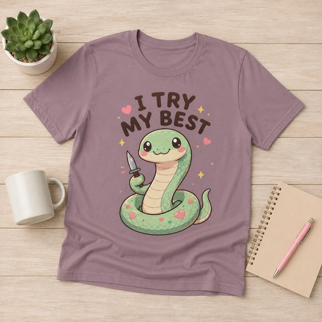T-Shirt — Cute 'I Try My Best' Snake Graphic Tee