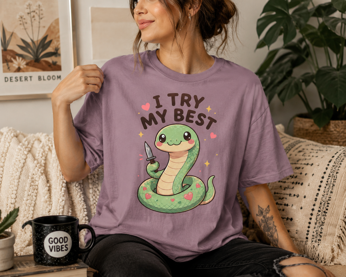 T-Shirt — Cute 'I Try My Best' Snake Graphic Tee