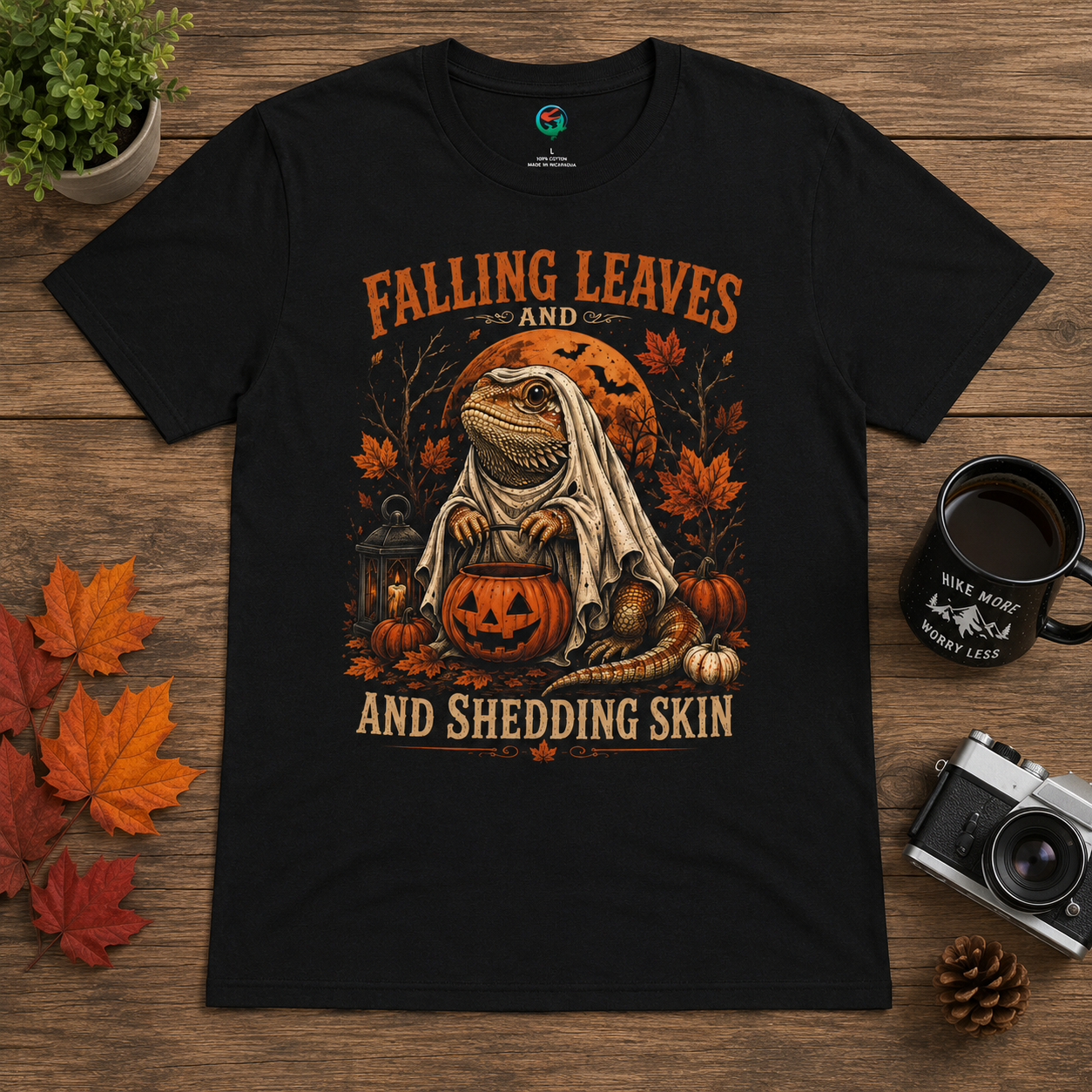 Falling Leaves and Shedding Skin" Halloween Lizard Graphic Tee