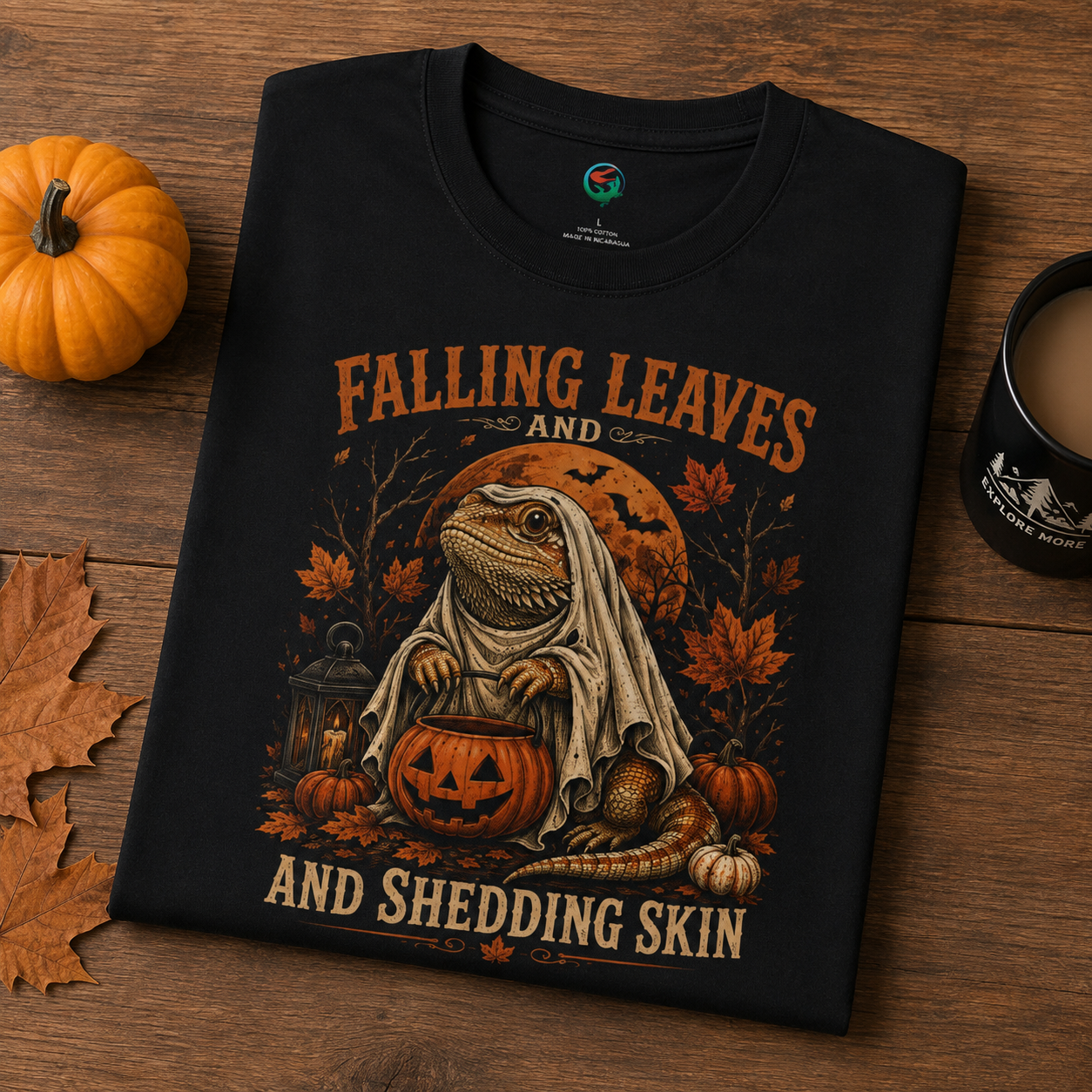 Falling Leaves and Shedding Skin" Halloween Lizard Graphic Tee