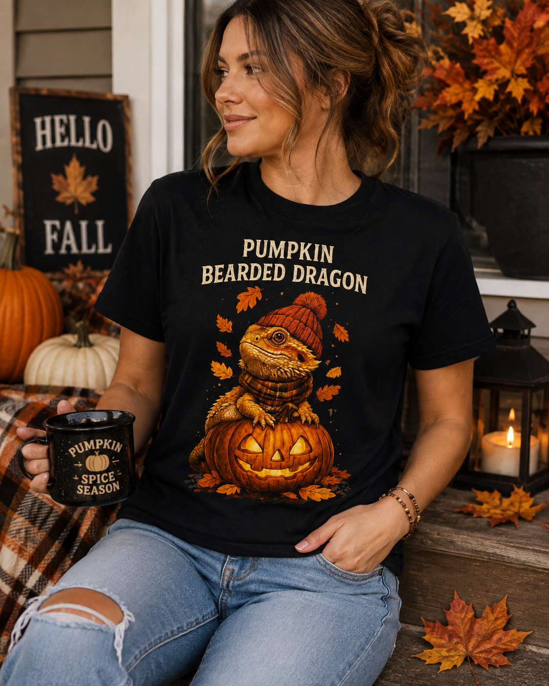 Pumpkin Bearded Dragon T-Shirt — Cute Fall Halloween Reptile Tee