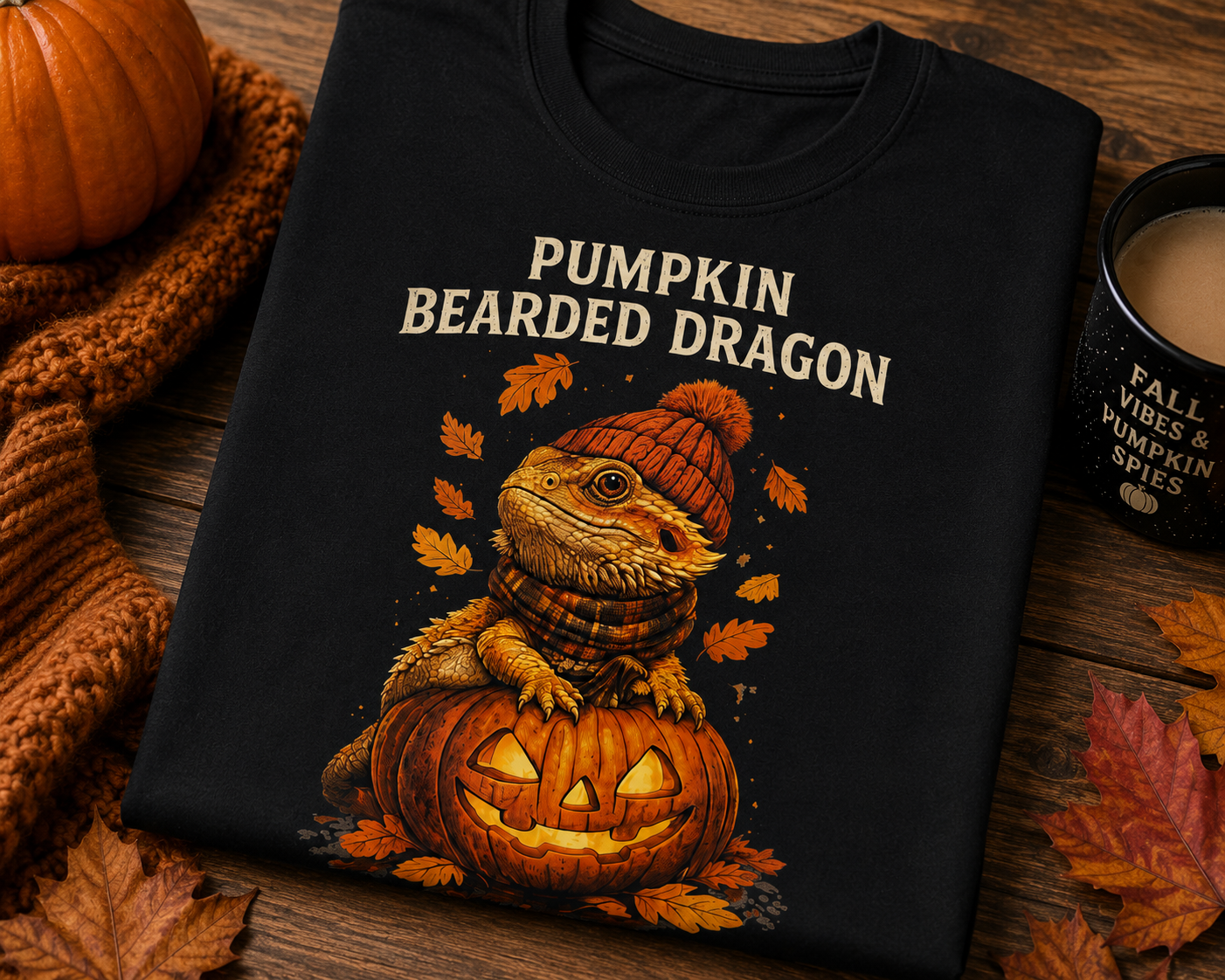 Pumpkin Bearded Dragon T-Shirt — Cute Fall Halloween Reptile Tee