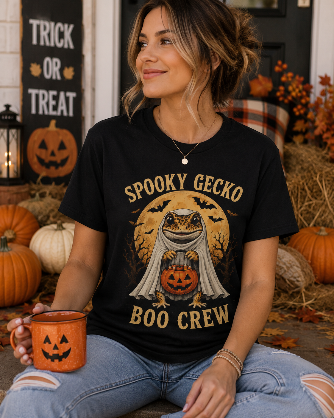 Spooky Gecko Boo Crew Shirt | Cute Halloween Leopard Gecko Tee