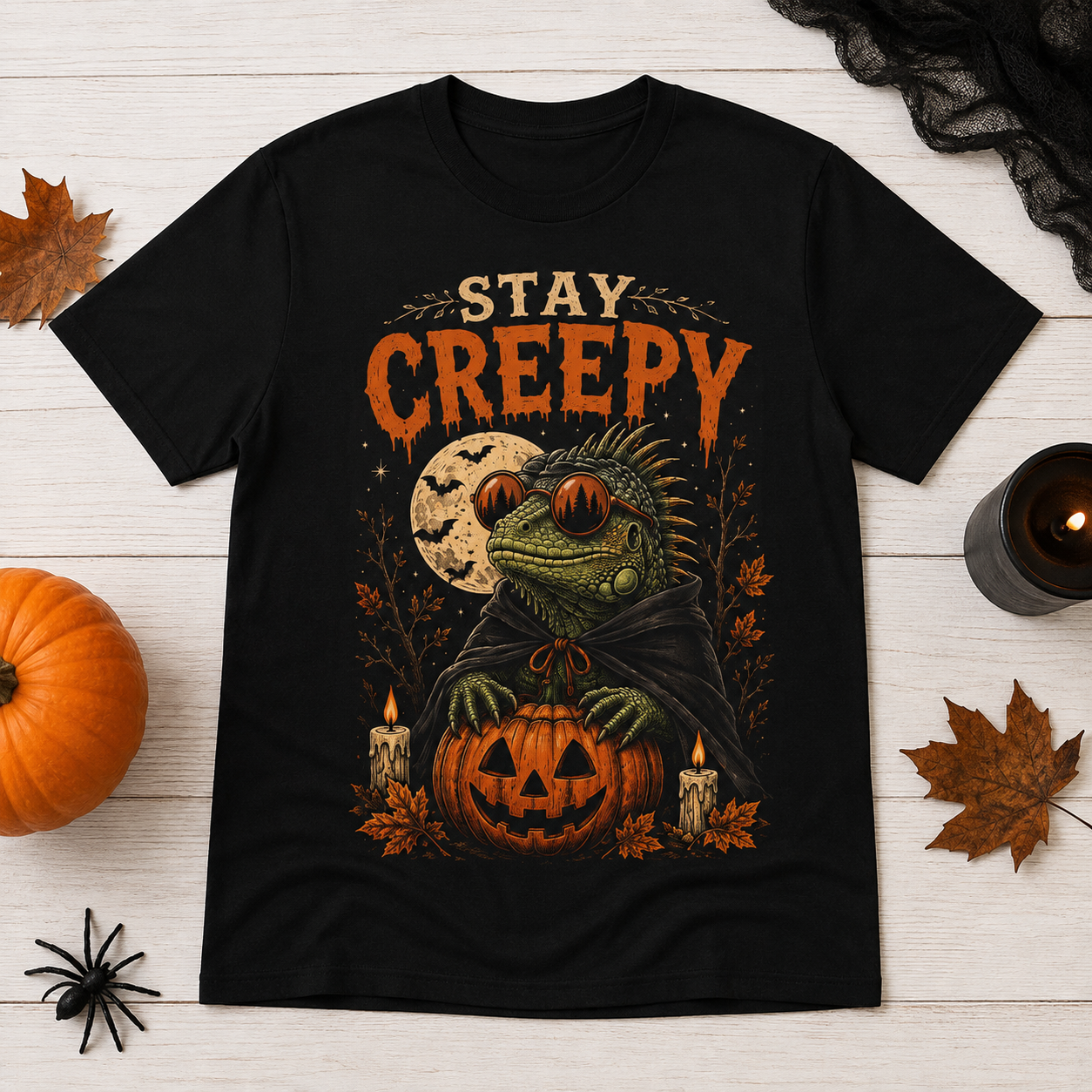Stay Creepy Iguana Halloween Shirt | Funny Reptile Spooky Season Tee