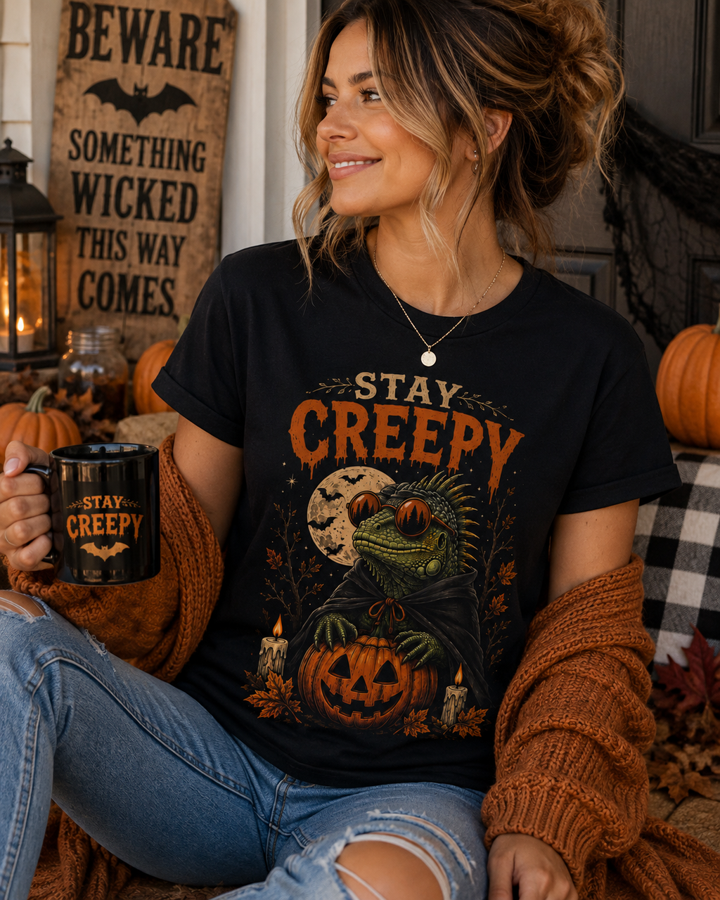 Stay Creepy Iguana Halloween Shirt | Funny Reptile Spooky Season Tee