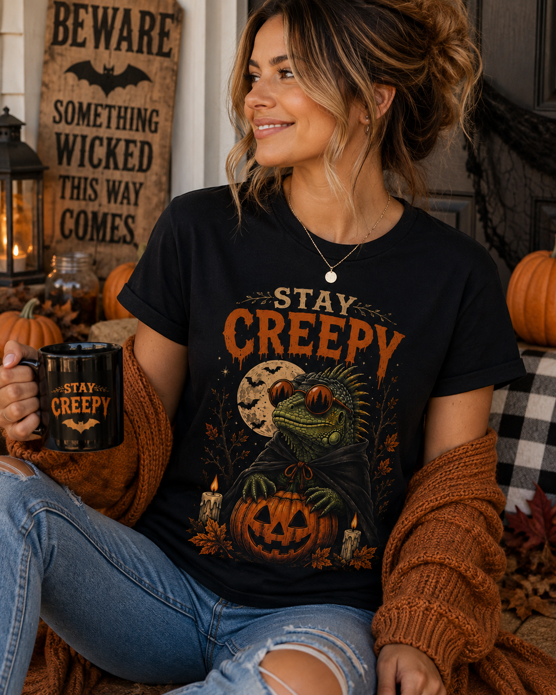 Stay Creepy Iguana Halloween Shirt | Funny Reptile Spooky Season Tee
