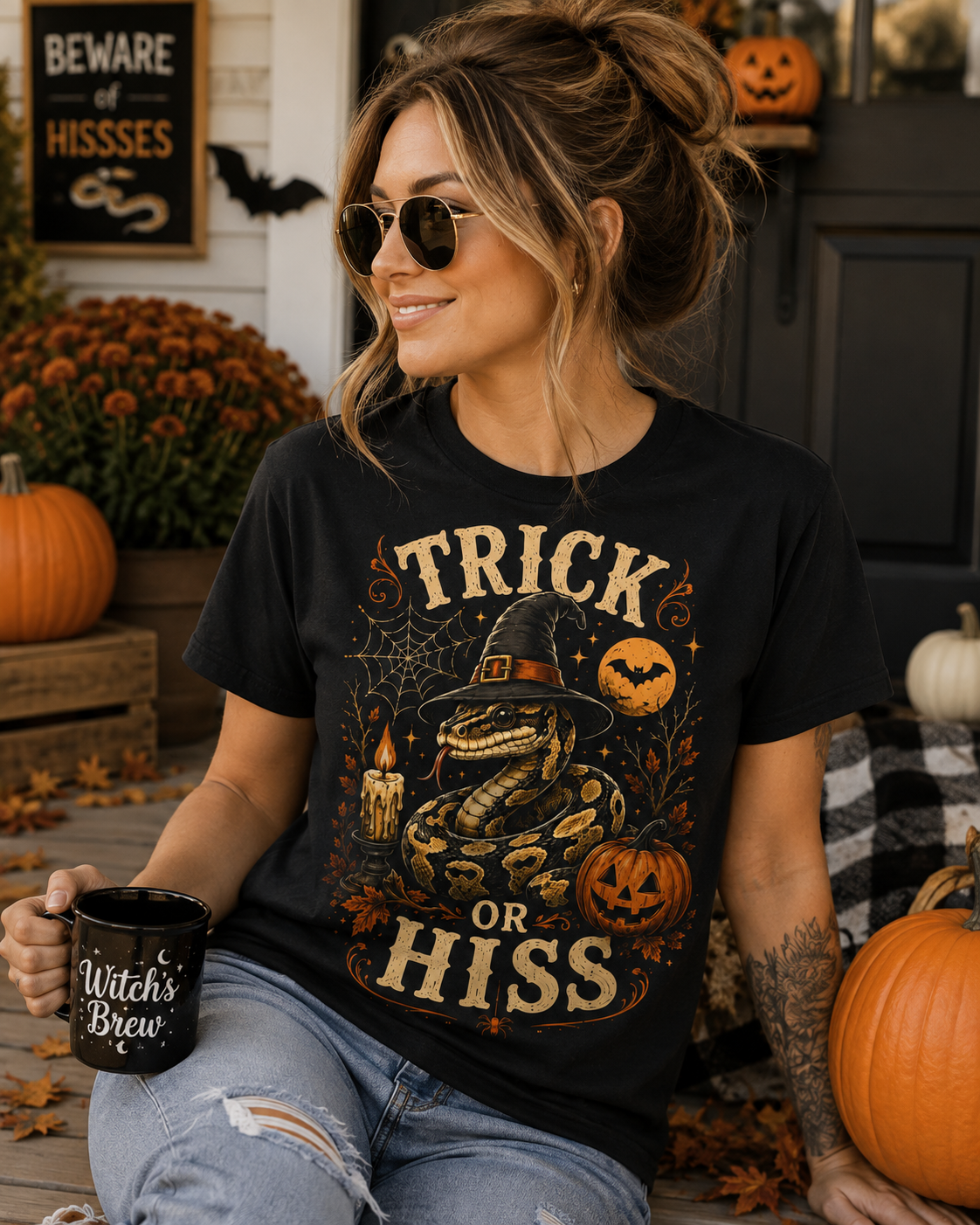 Trick or Hiss Snake Halloween Shirt | Funny Witch Snake Graphic Tee