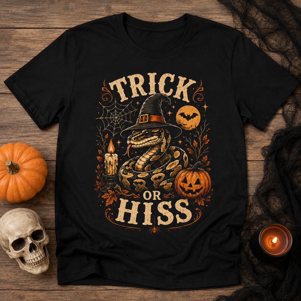 Trick or Hiss Snake Halloween Shirt | Funny Witch Snake Graphic Tee