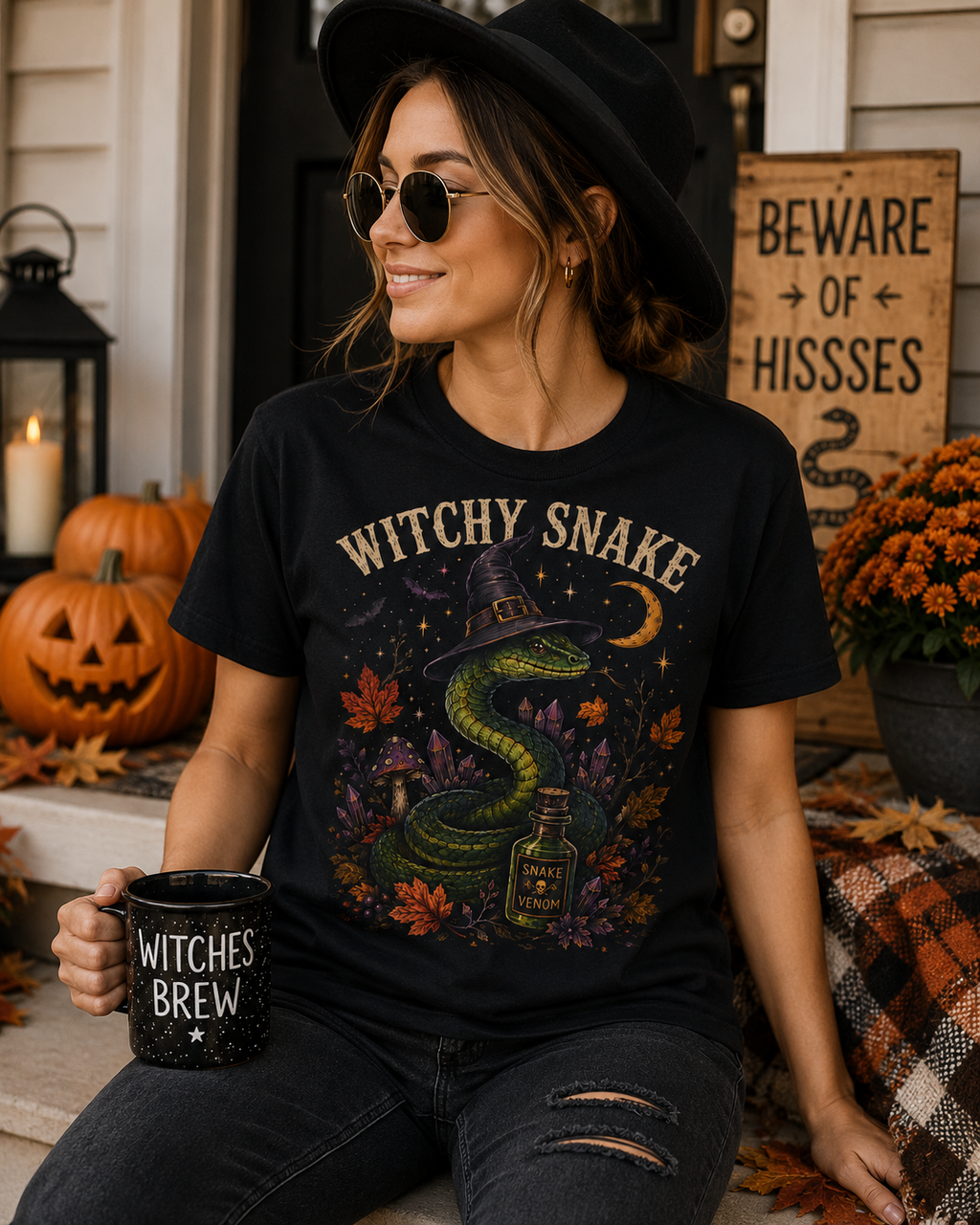 Witchy Snake Halloween Shirt | Vintage Witch Snake Graphic Tee