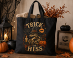 Halloween Tote Bag — "Trick or Hiss" Witchy Snake Pumpkin Canvas Tote