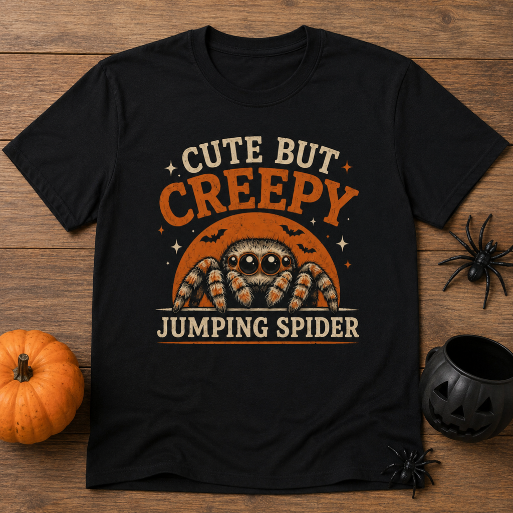 Cute But Creepy Jumping Spider T-Shirt — Funny Halloween Spider Tee