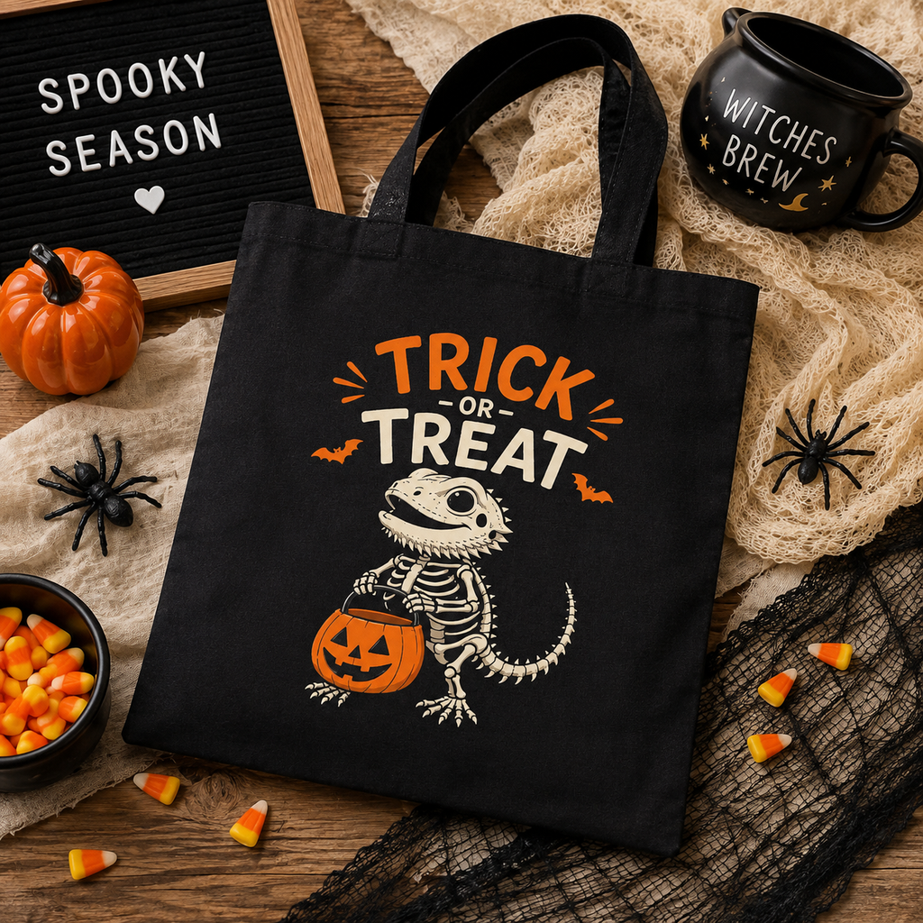 Trick or Treat Bearded Dragon Tote Bag | Halloween Reptile Bag