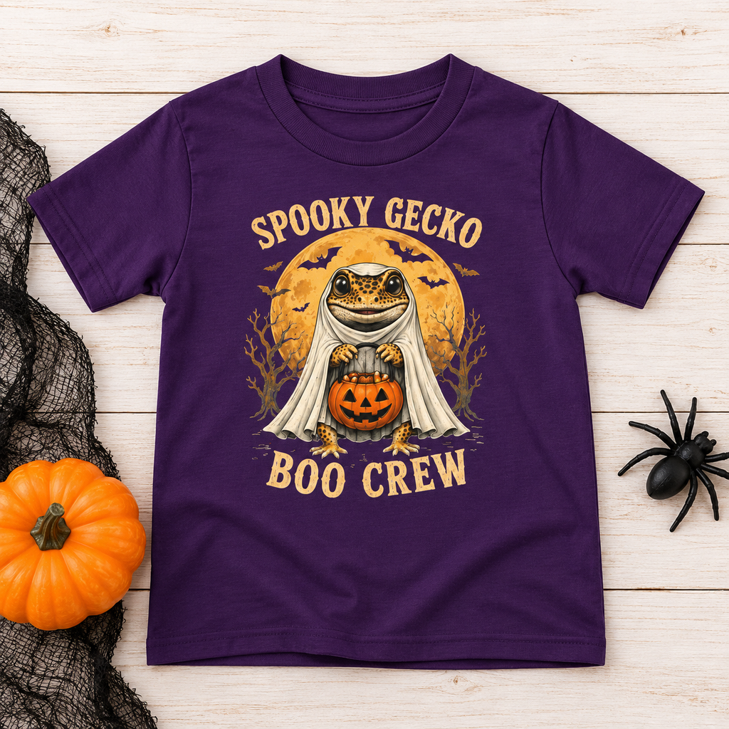 Kids Halloween T‑Shirt — "Spooky Gecko Boo Crew" Pumpkin Ghost Tee