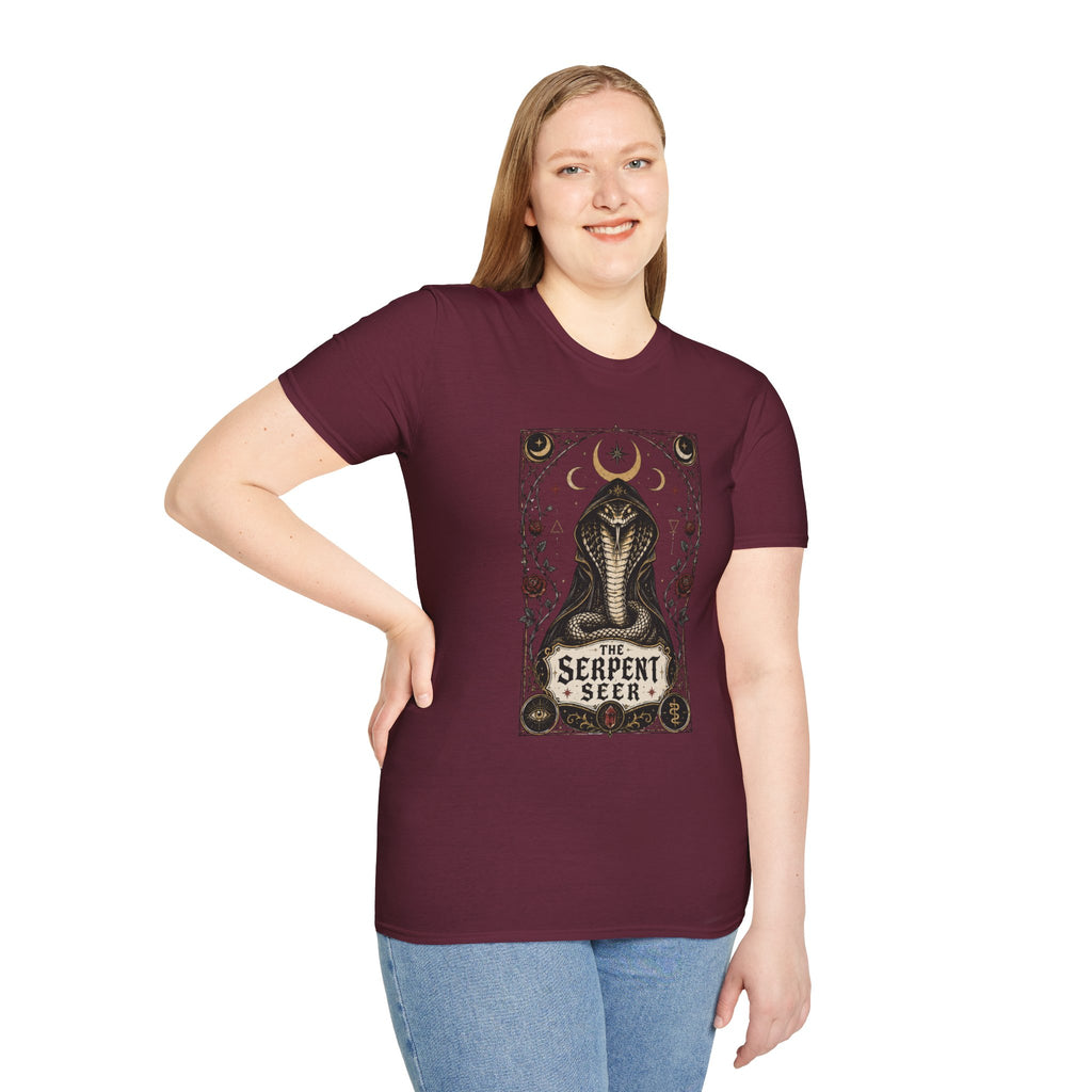 Serpent Seer T-Shirt — Mystical Cobra & Moon Phase Graphic Tee