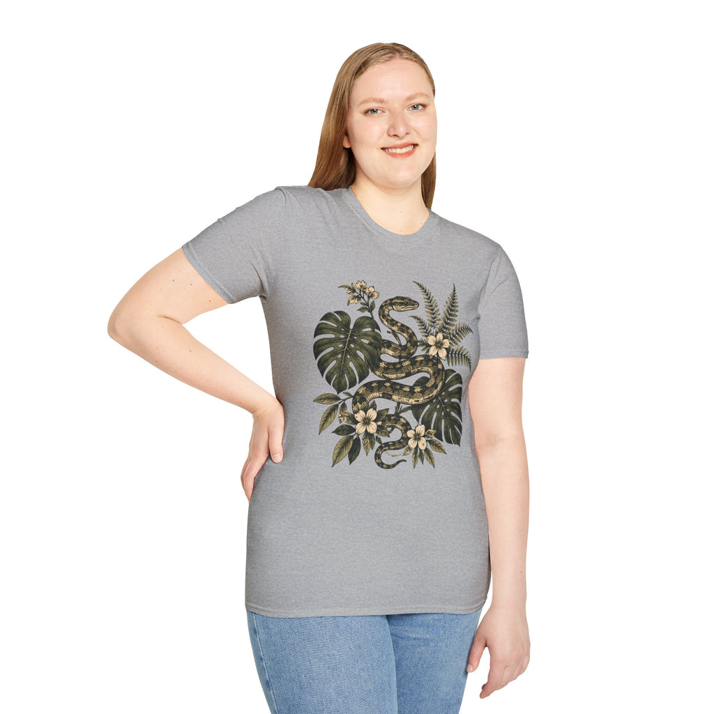 Botanical Snake Graphic T-Shirt | Vintage Floral Reptile Tee