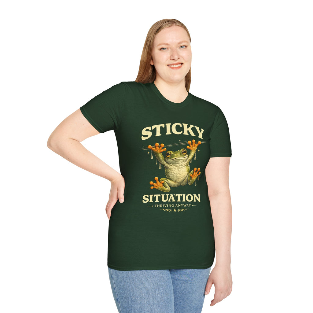 Sticky Situation – Thriving Anyway Frog Graphic T-Shirt
