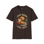 Stay Warm Stay Chill Leopard Gecko T-Shirt — Retro Desert Sunset Crew Tee