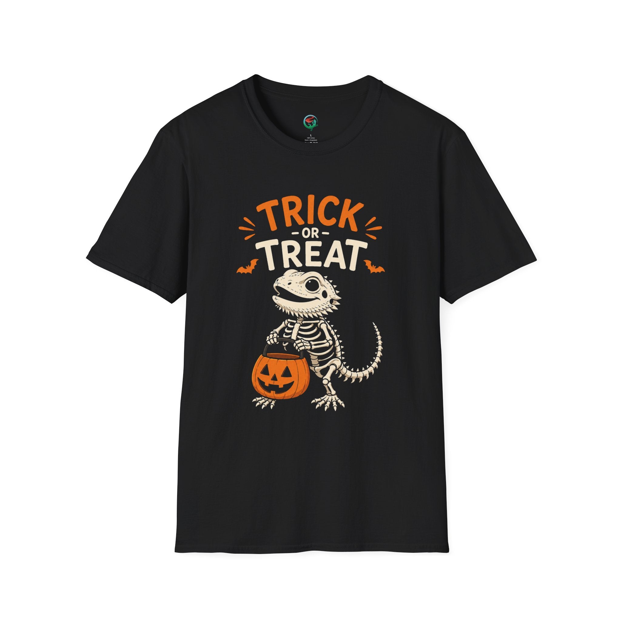 Trick or Treat Lizard Tee — Halloween Reptile Skeleton Pumpkin T-Shirt