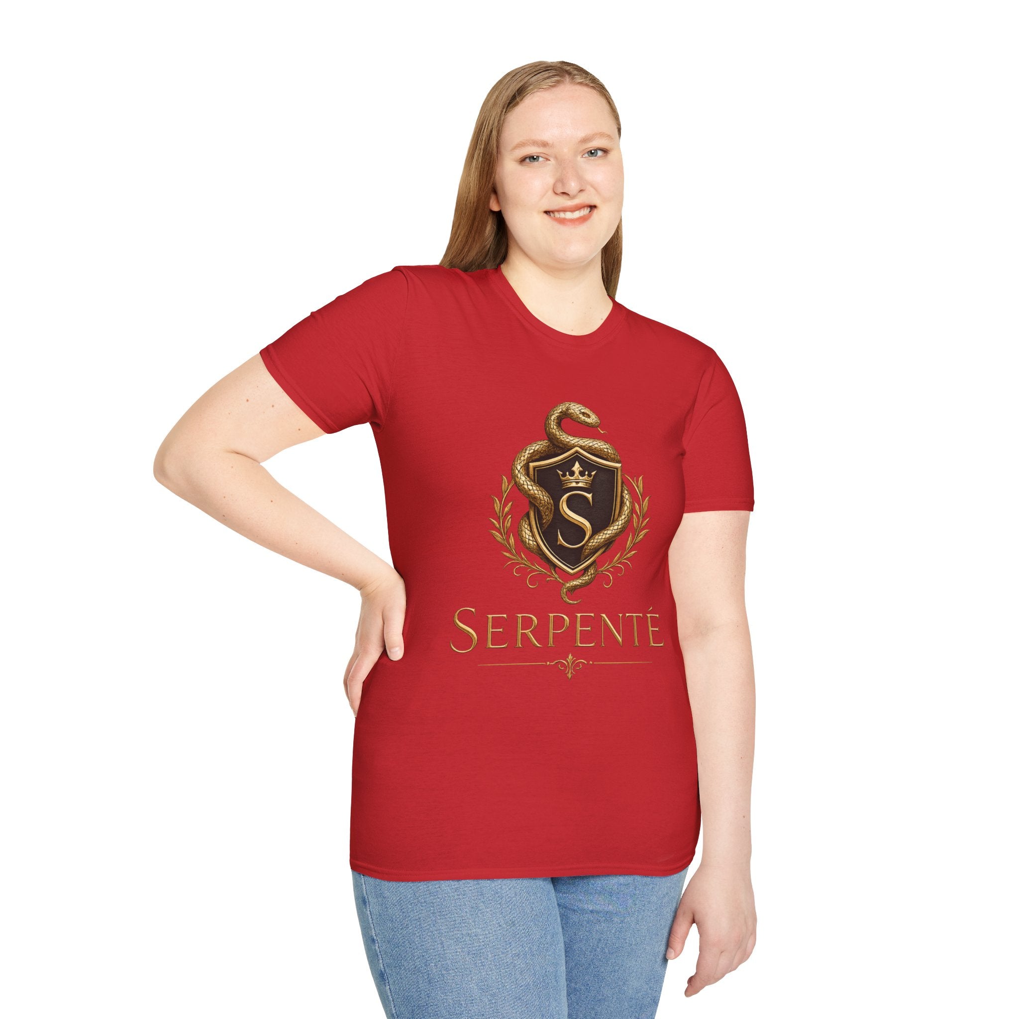 Serpente Crest T-Shirt — Gold Snake Shield Graphic