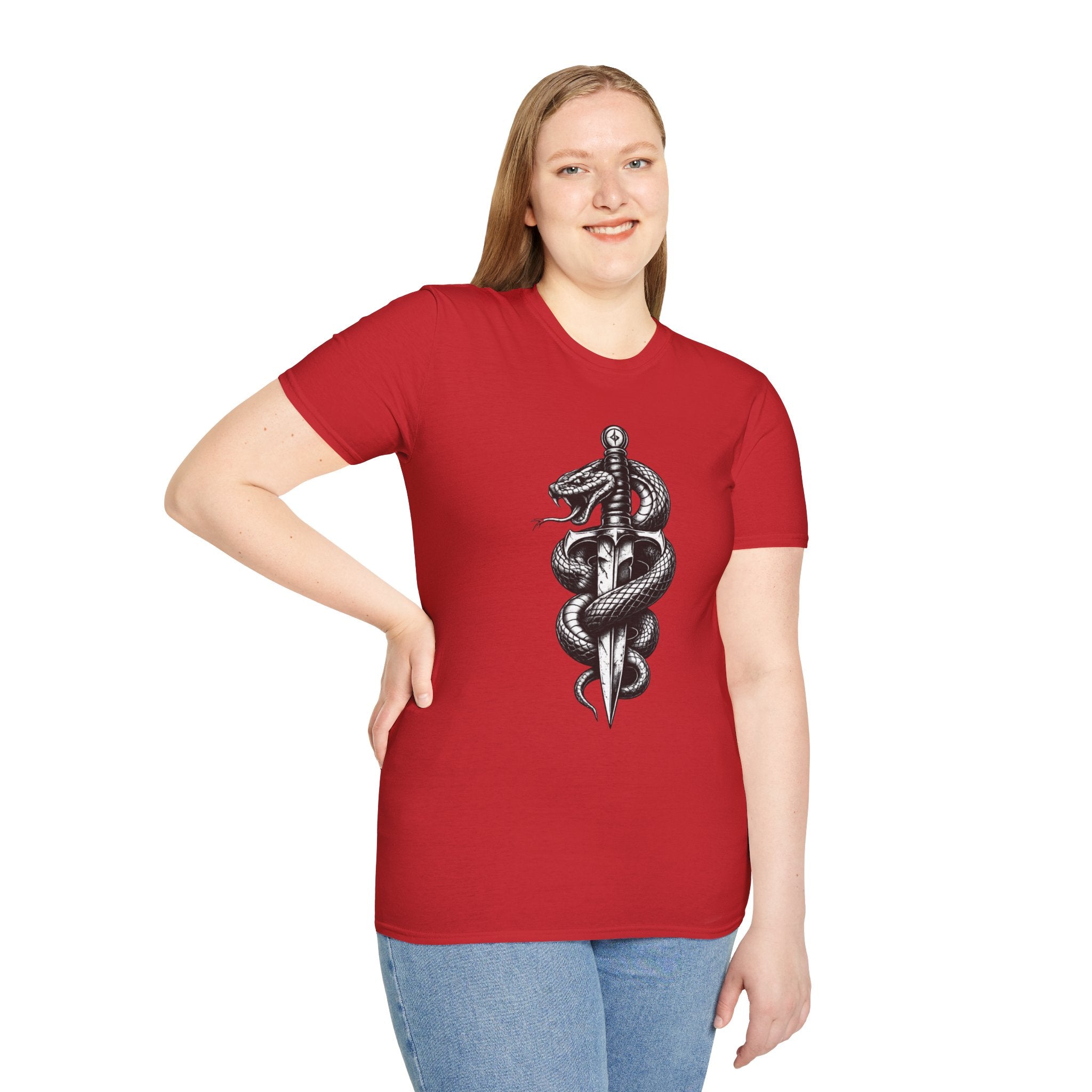 Snake and Dagger T-Shirt — Black Tattoo-Style Serpent Graphic Shirt