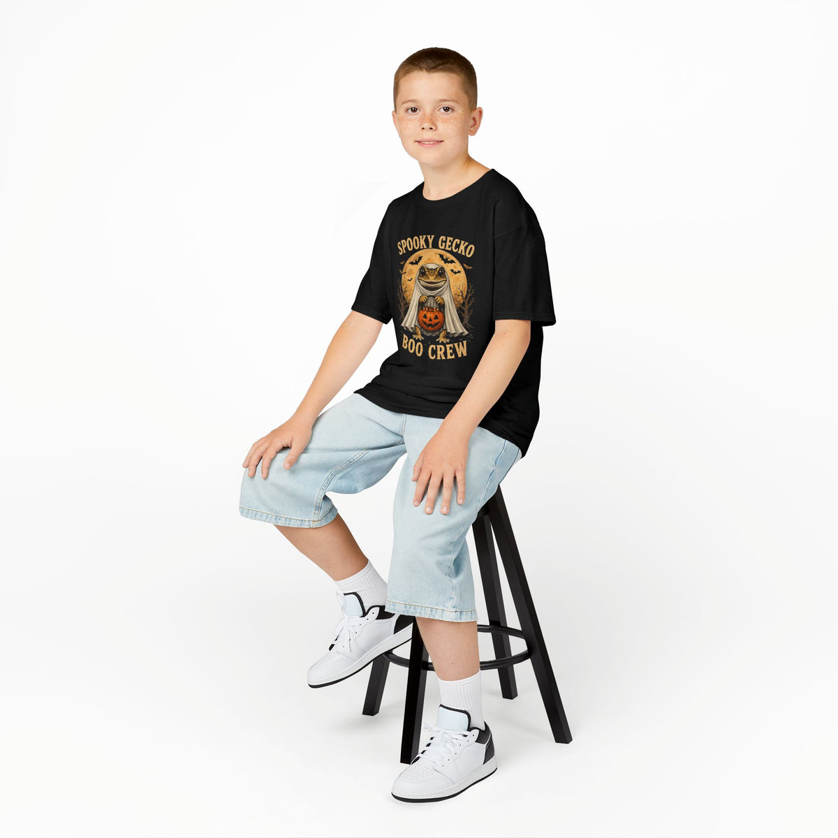 Kids Halloween T‑Shirt — "Spooky Gecko Boo Crew" Pumpkin Ghost Tee