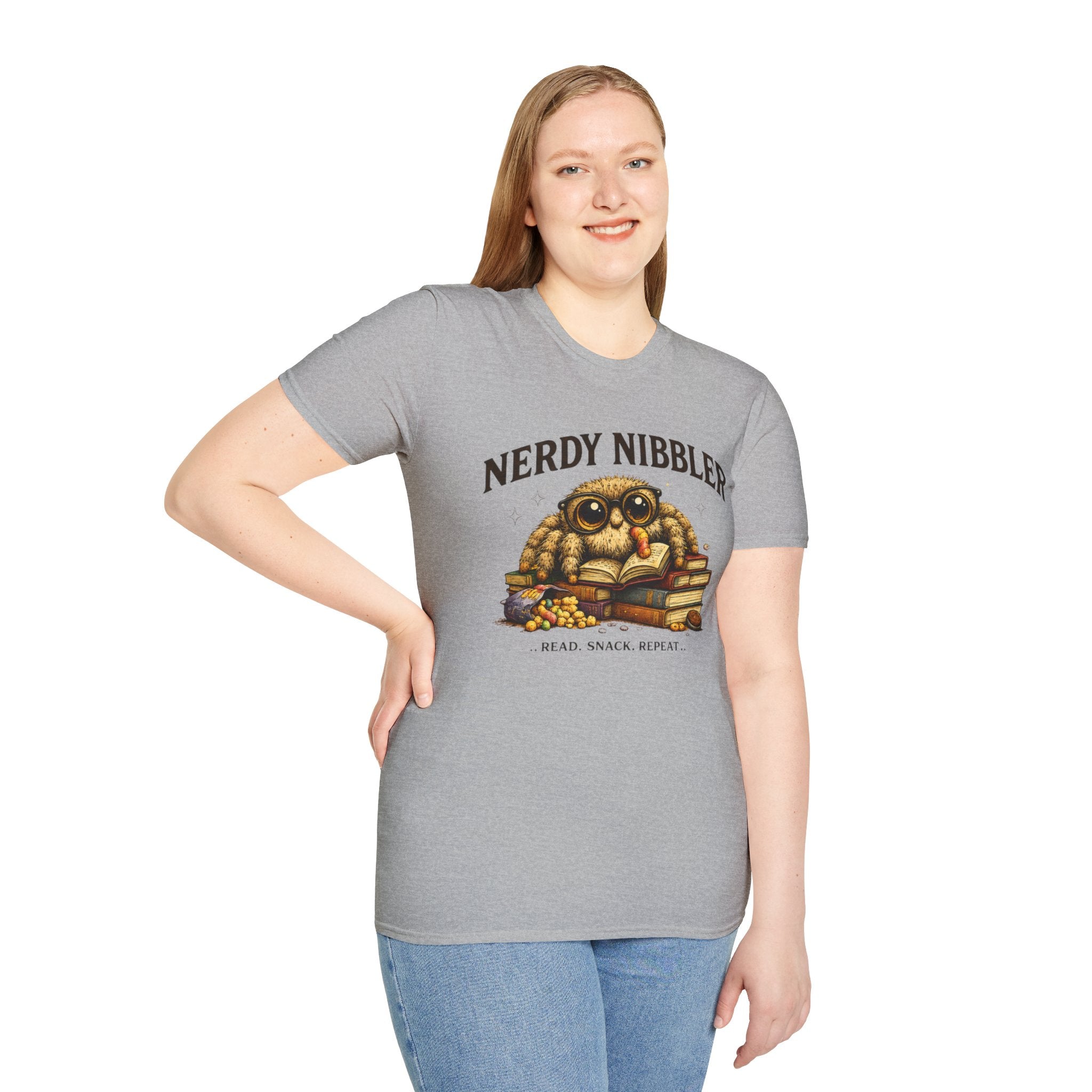 Nerdy Nibbler – Read. Snack. Repeat. Jumping Spider Graphic T-Shirt