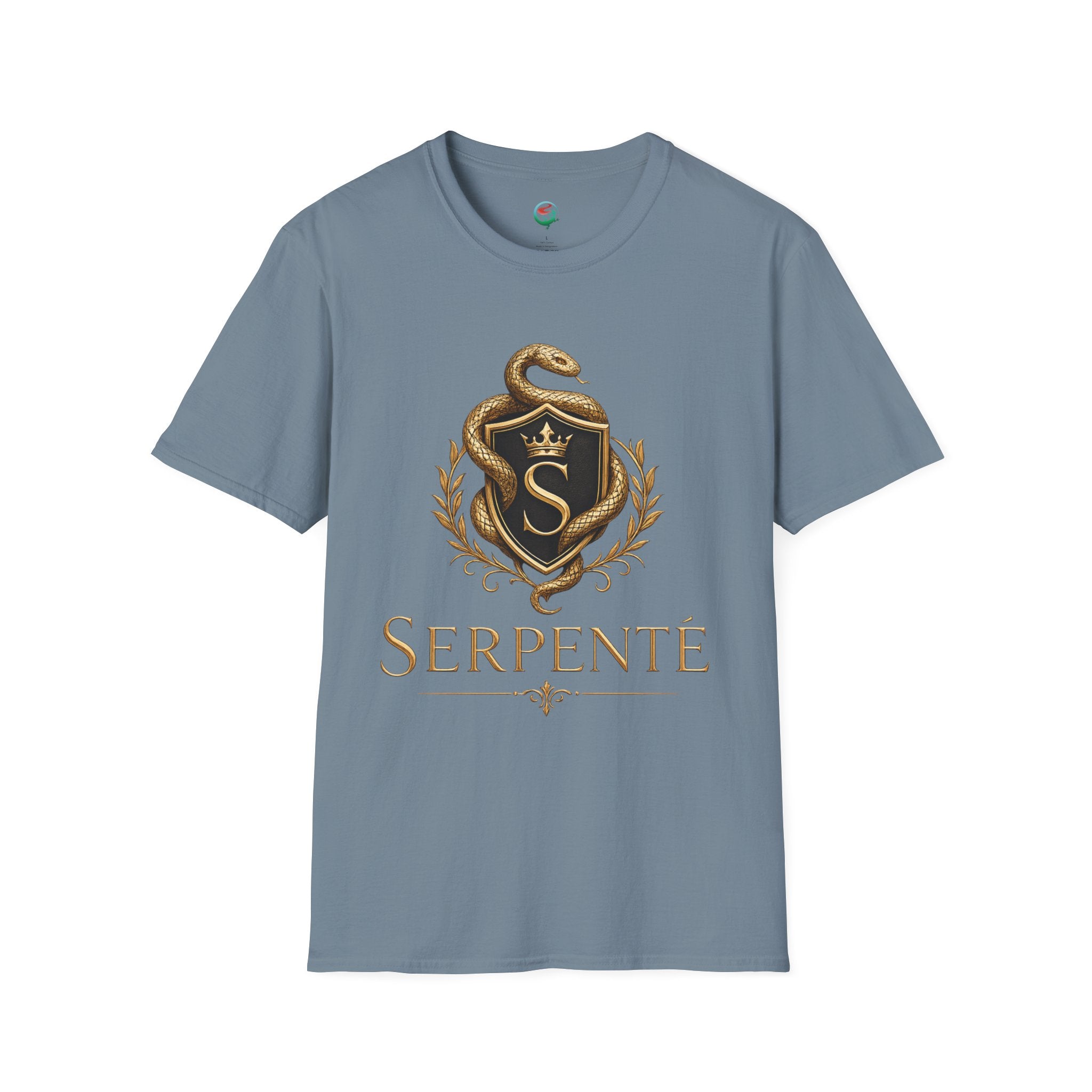 Serpente Crest T-Shirt — Gold Snake Shield Graphic