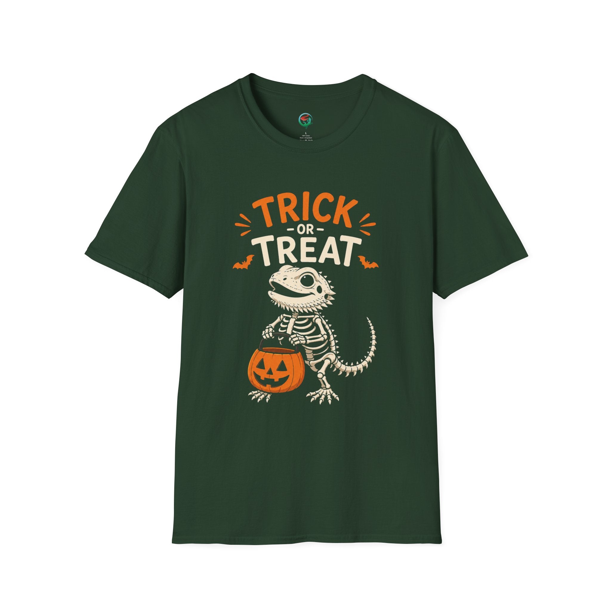 Trick or Treat Lizard Tee — Halloween Reptile Skeleton Pumpkin T-Shirt