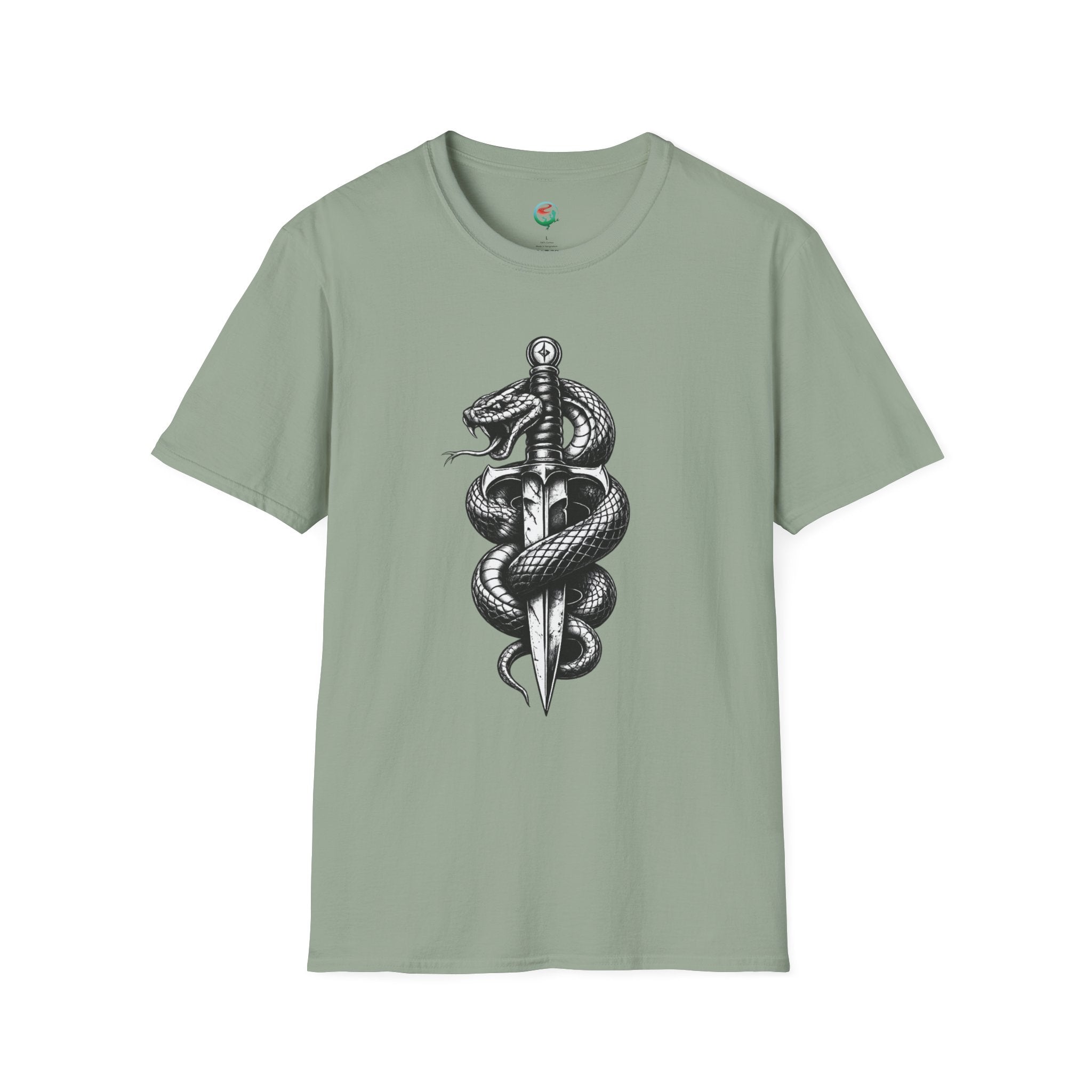 Snake and Dagger T-Shirt — Black Tattoo-Style Serpent Graphic Shirt