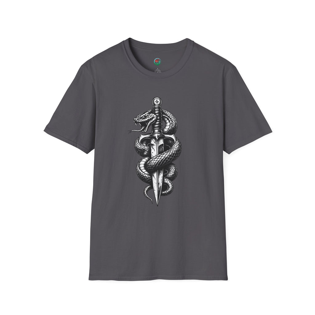 Snake and Dagger T-Shirt — Black Tattoo-Style Serpent Graphic Shirt