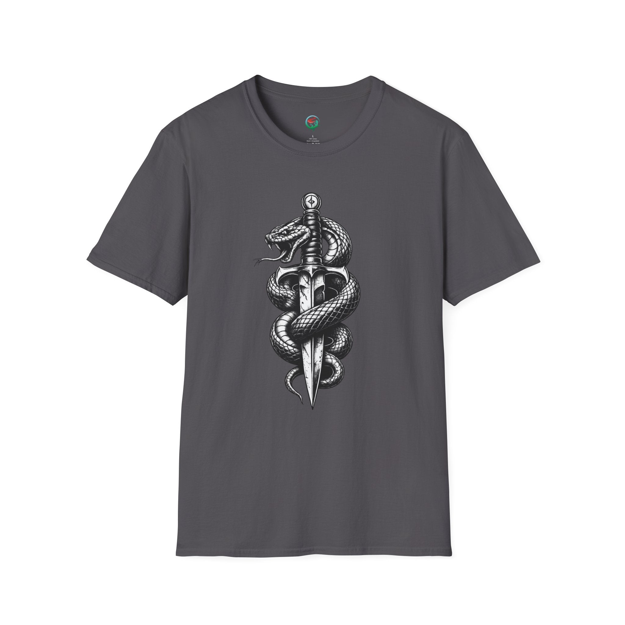 Snake and Dagger T-Shirt — Black Tattoo-Style Serpent Graphic Shirt